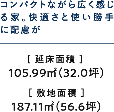コンパクトながら広く感じる家。快適さと使い勝手に配慮が